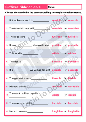 Suffixes ‘ible’ or ‘able’ 1 (Level 4)