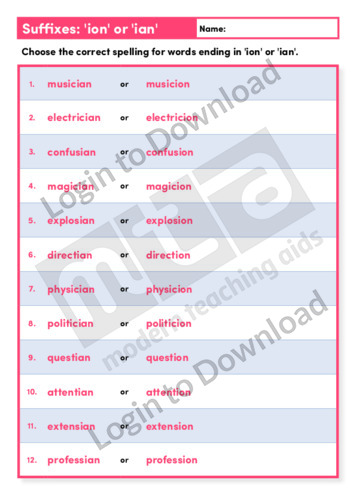 Suffixes ‘ion’ or ‘ian’ 1 (Level 4)