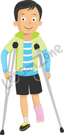 Young boy with crutches