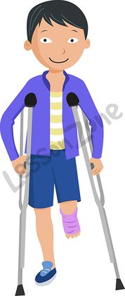 Young boy with crutches