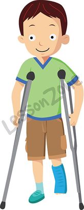 Young boy with crutches