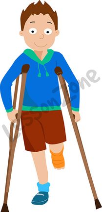 Young boy with crutches