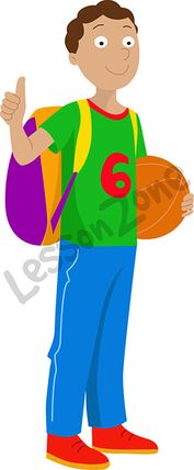 Teenage boy standing with backpack and basketball