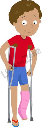 Young boy with crutches