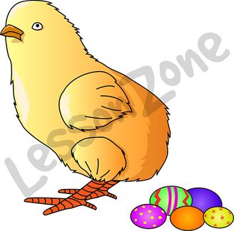 Chick with Easter eggs
