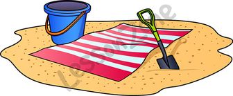 Beach towel with bucket and spade