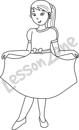 Girl standing and holding dress B&W
