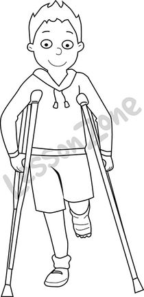 Young boy with crutches  B&W