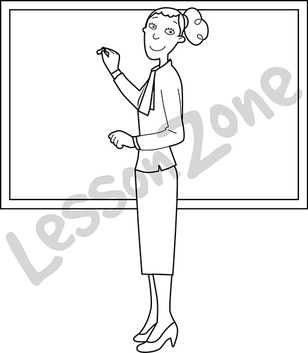 Woman teacher writing on a white board  B&W