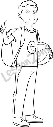 Teenage boy standing with backpack and basketball  B&W