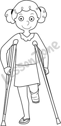 Young girl with crutches  B&W