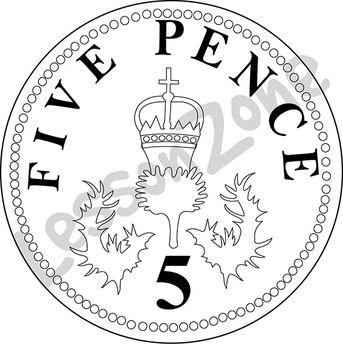 United Kingdom, 5p coin B&W