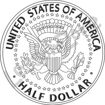 United States, 50c coin B&W