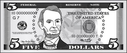 United States, $5 note B&W
