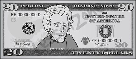 United States, $20 note B&W