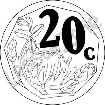 South Africa, 20c coin B&W