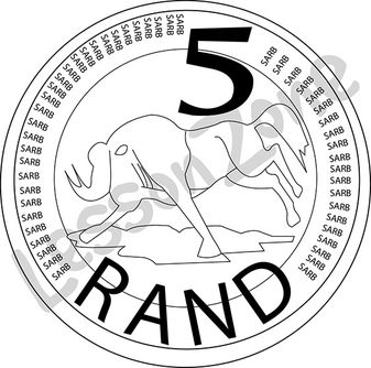 South Africa, 5 rand coin B&W