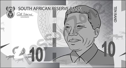 South Africa, 10 rand note B&W