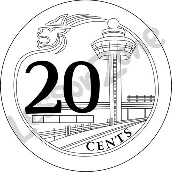 Singapore, 20c coin B&W