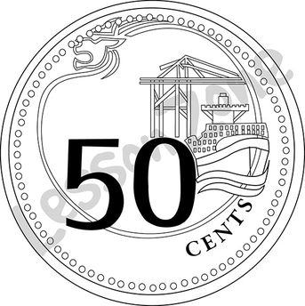 Singapore, 50c coin B&W