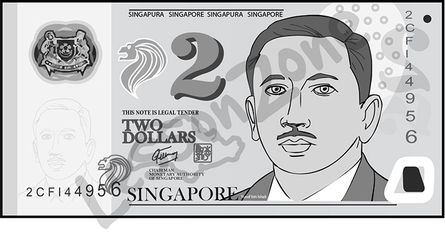 Singapore, $2 note B&W