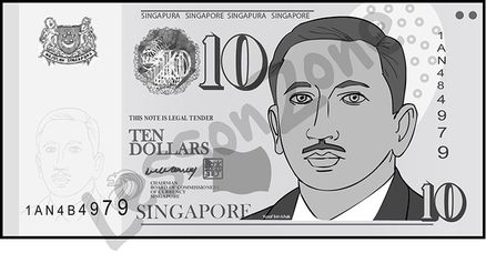 Singapore, $10 note B&W