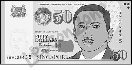 Singapore, $50 note B&W
