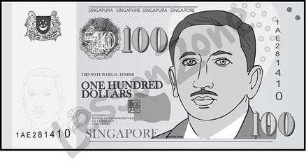Singapore, $100 note B&W