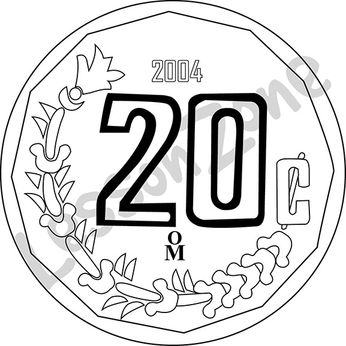Mexico, 20c coin B&W