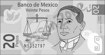 Mexico, $20 note B&W