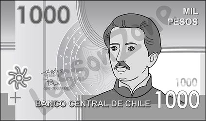 Chile, $1000 note B&W
