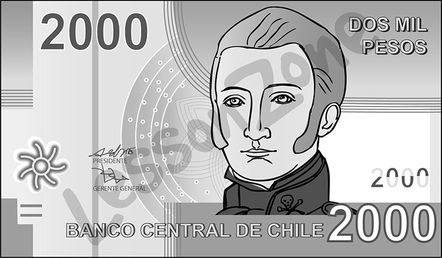 Chile, $2000 note B&W