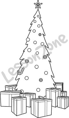 Christmas tree and presents B&W