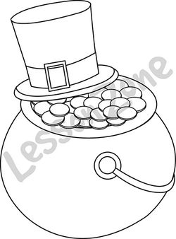 Green top hat and pot of gold B&W