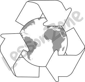 Globe and recycle symbol B&W