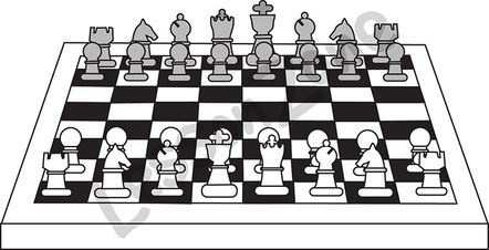 Chessboard with chess pieces B&W