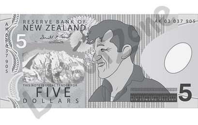 New Zealand, $5 note B&W
