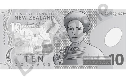New Zealand, $10 note B&W