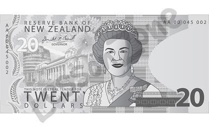 New Zealand, $20 note B&W