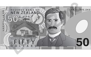 New Zealand, $50 note B&W