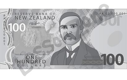 New Zealand, $100 note B&W