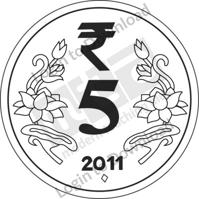 India, ₹5 Coin B&W