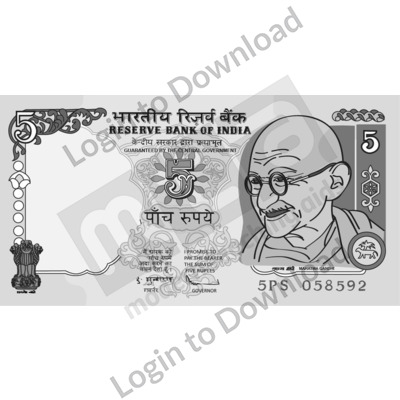 India, ₹5 Note B&W
