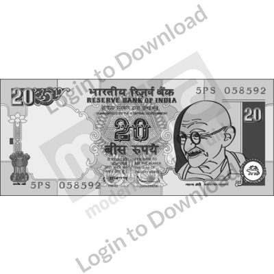 India, ₹20 note B&W