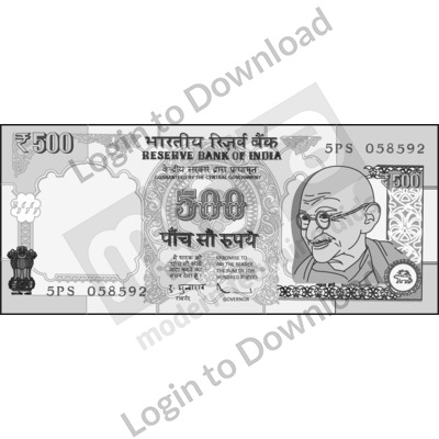 India, ₹500 note B&W