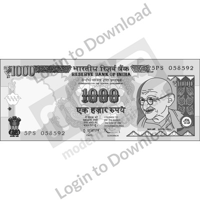 India, ₹1000 note B&W