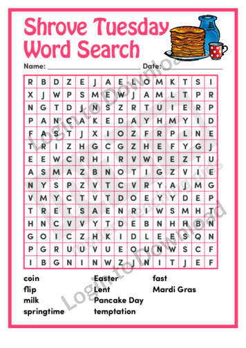 Shrove Tuesday Word Search